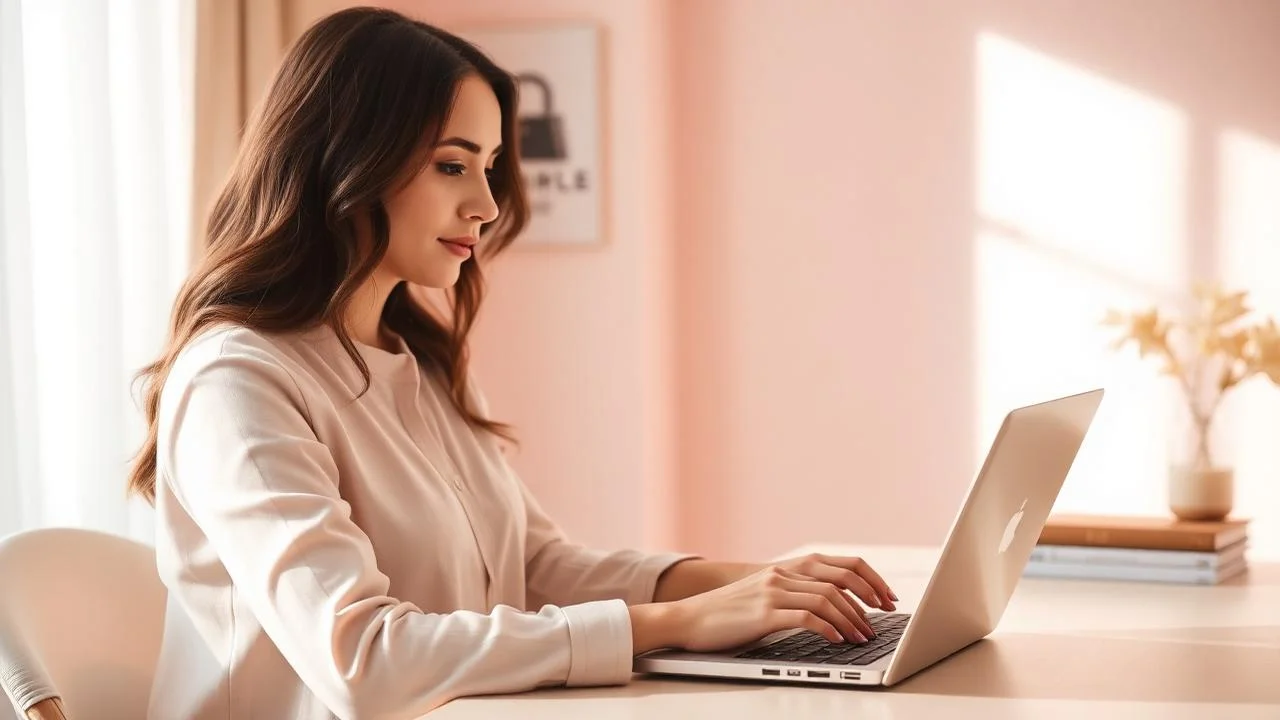 Mujer trabajando en un computador portátil en un espacio tranquilo